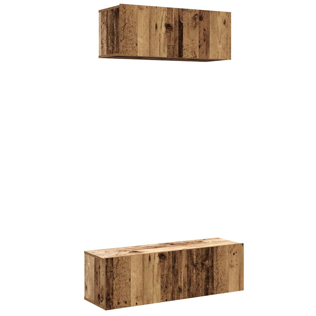 Set dulap TV 2 piese montat pe perete lemn vechi lemn prelucrat GartenMobel Dekor