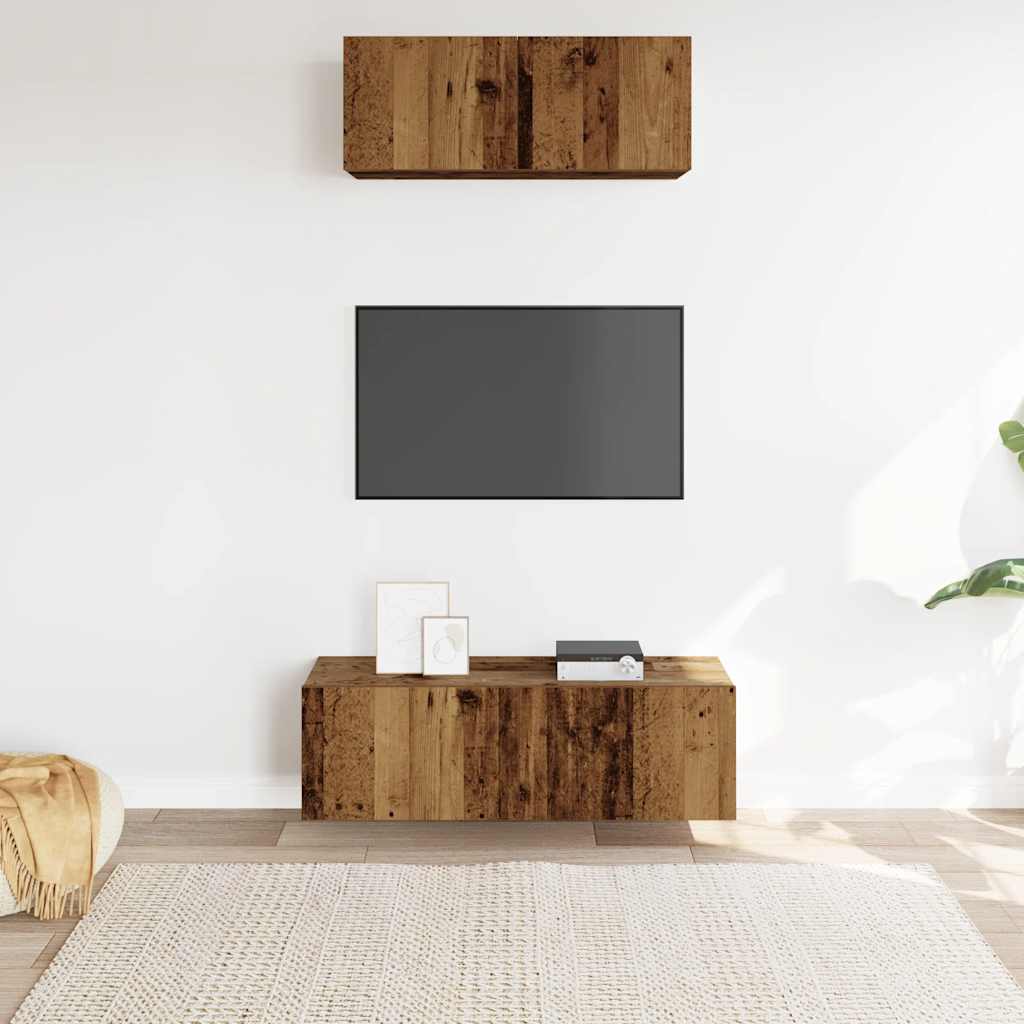 Set dulap TV 2 piese montat pe perete lemn vechi lemn prelucrat GartenMobel Dekor