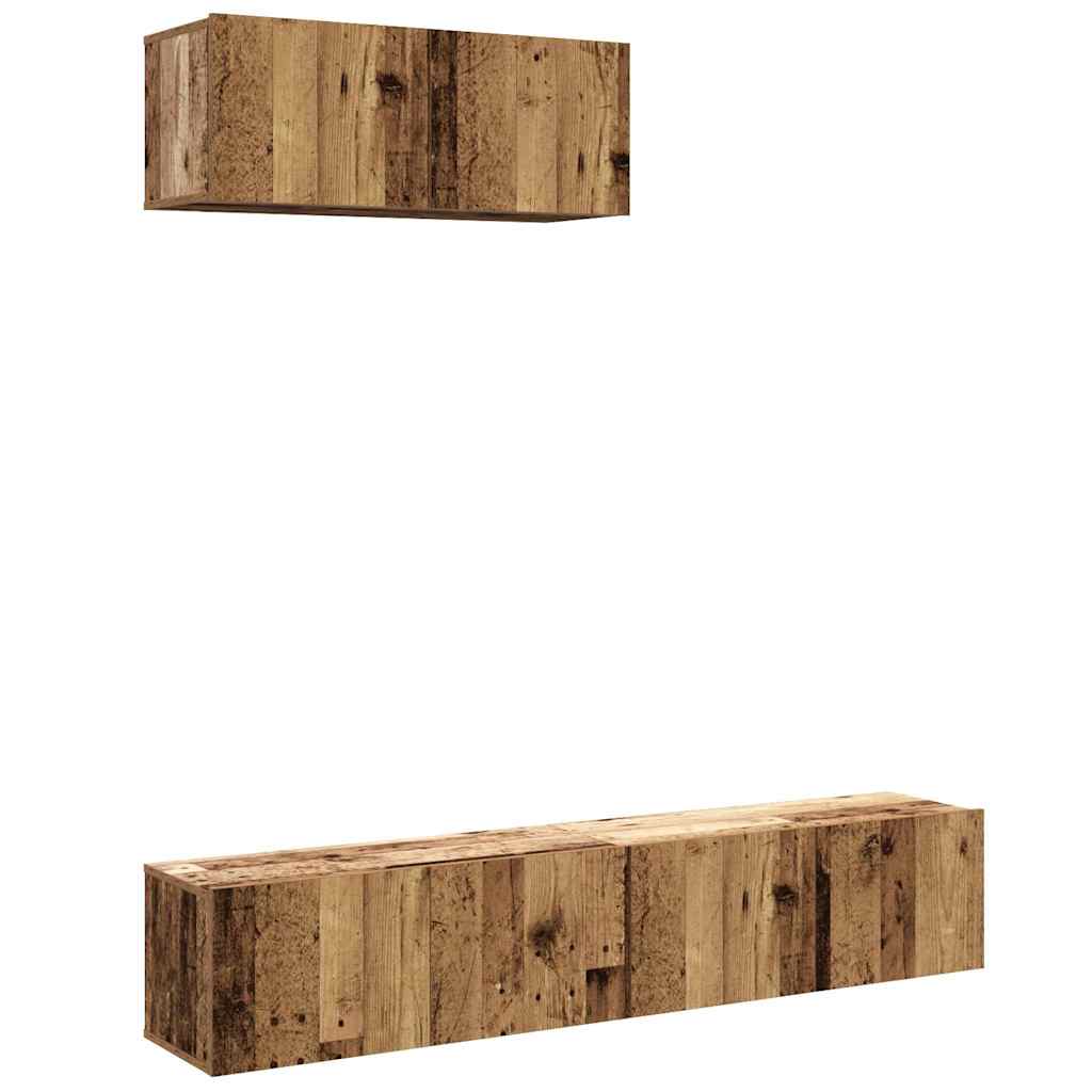 Set dulap TV 3 piese montat pe perete lemn vechi lemn prelucrat GartenMobel Dekor