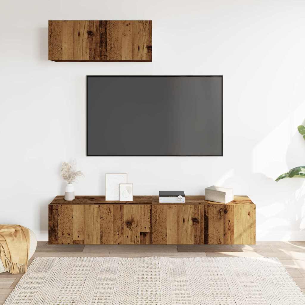 Set dulap TV 3 piese montat pe perete lemn vechi lemn prelucrat GartenMobel Dekor