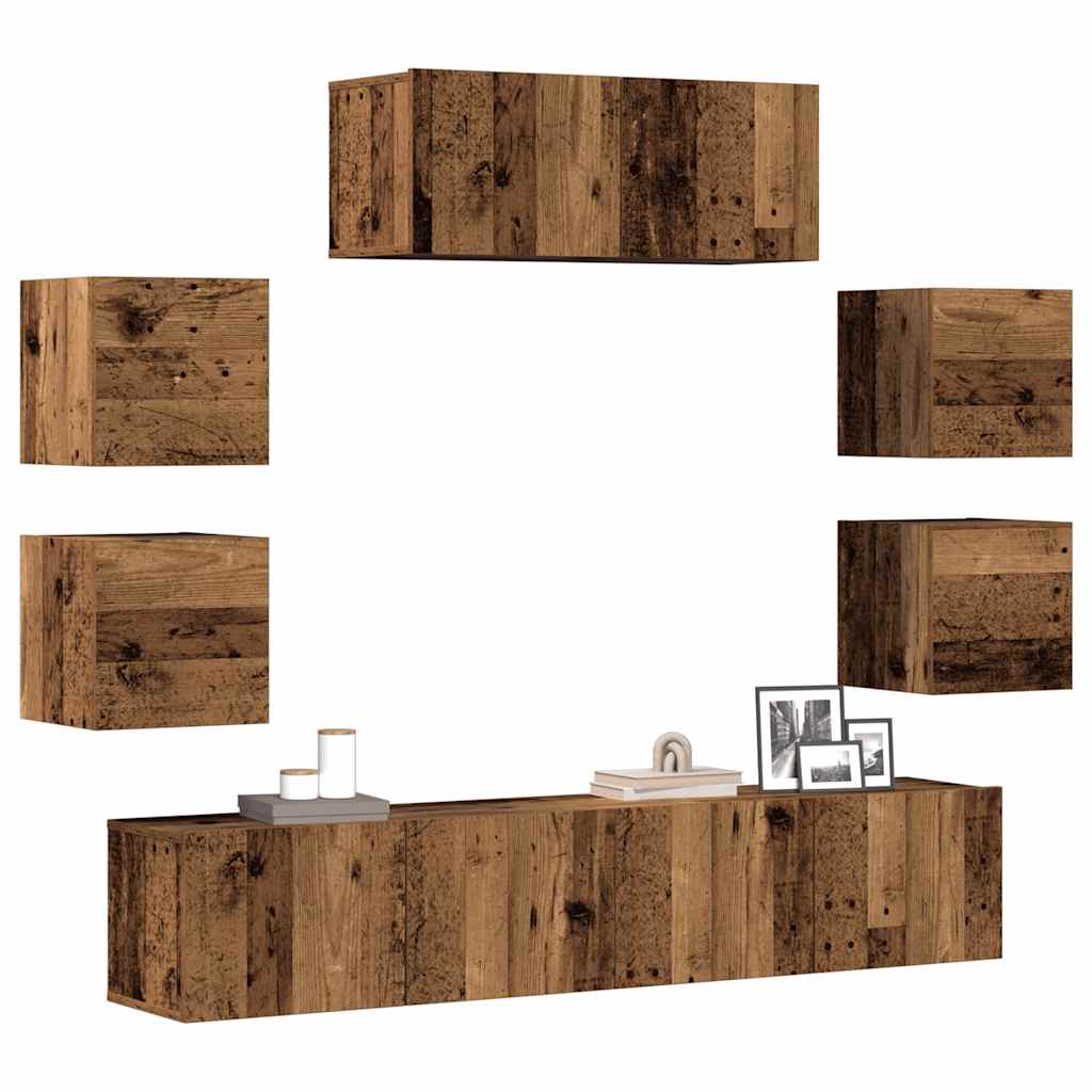 Set dulap TV 7 piese montat pe perete lemn vechi lemn prelucrat GartenMobel Dekor