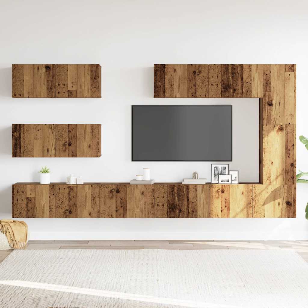 Set dulap TV 7 piese montat pe perete lemn vechi lemn prelucrat GartenMobel Dekor