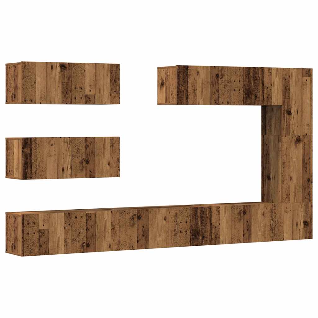 Set dulap TV 7 piese montat pe perete lemn vechi lemn prelucrat GartenMobel Dekor