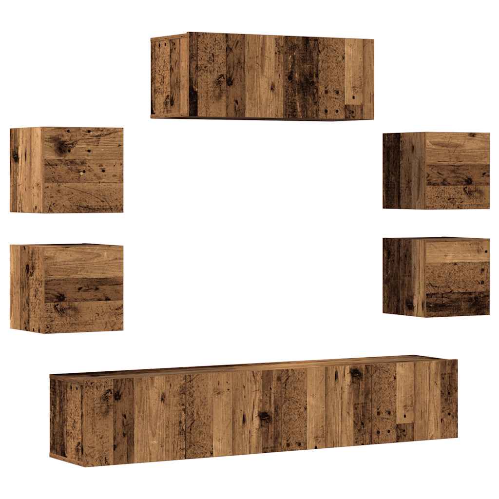 Set dulap TV 7 piese montat pe perete lemn vechi lemn prelucrat GartenMobel Dekor