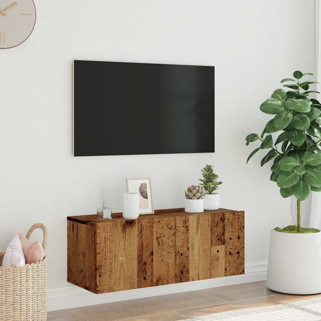 Dulap TV de perete, lemn vechi, 80x30x30 cm, lemn prelucrat GartenMobel Dekor