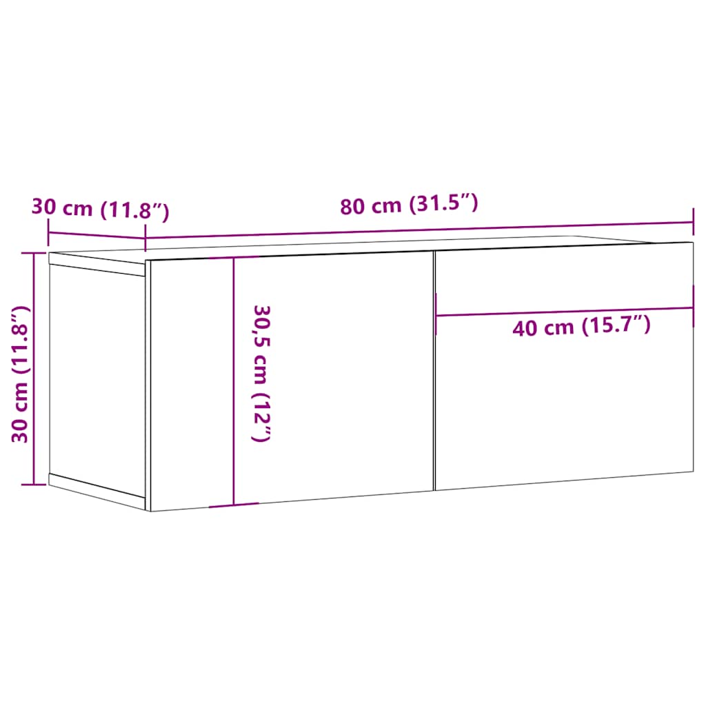 Dulap TV de perete, lemn vechi, 80x30x30 cm, lemn prelucrat GartenMobel Dekor