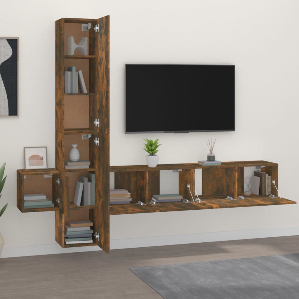 Set dulapuri TV, 5 piese, stejar fumuriu, lemn prelucrat GartenMobel Dekor
