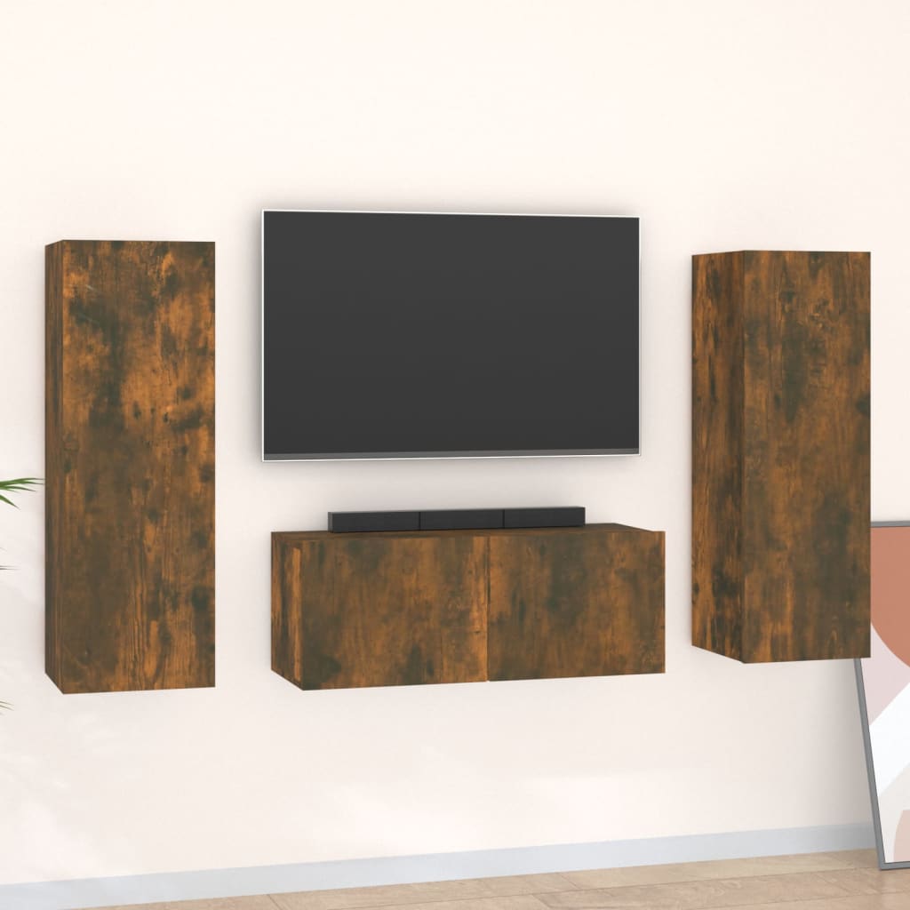 Set dulapuri TV, 3 piese, stejar fumuriu, lemn prelucrat GartenMobel Dekor