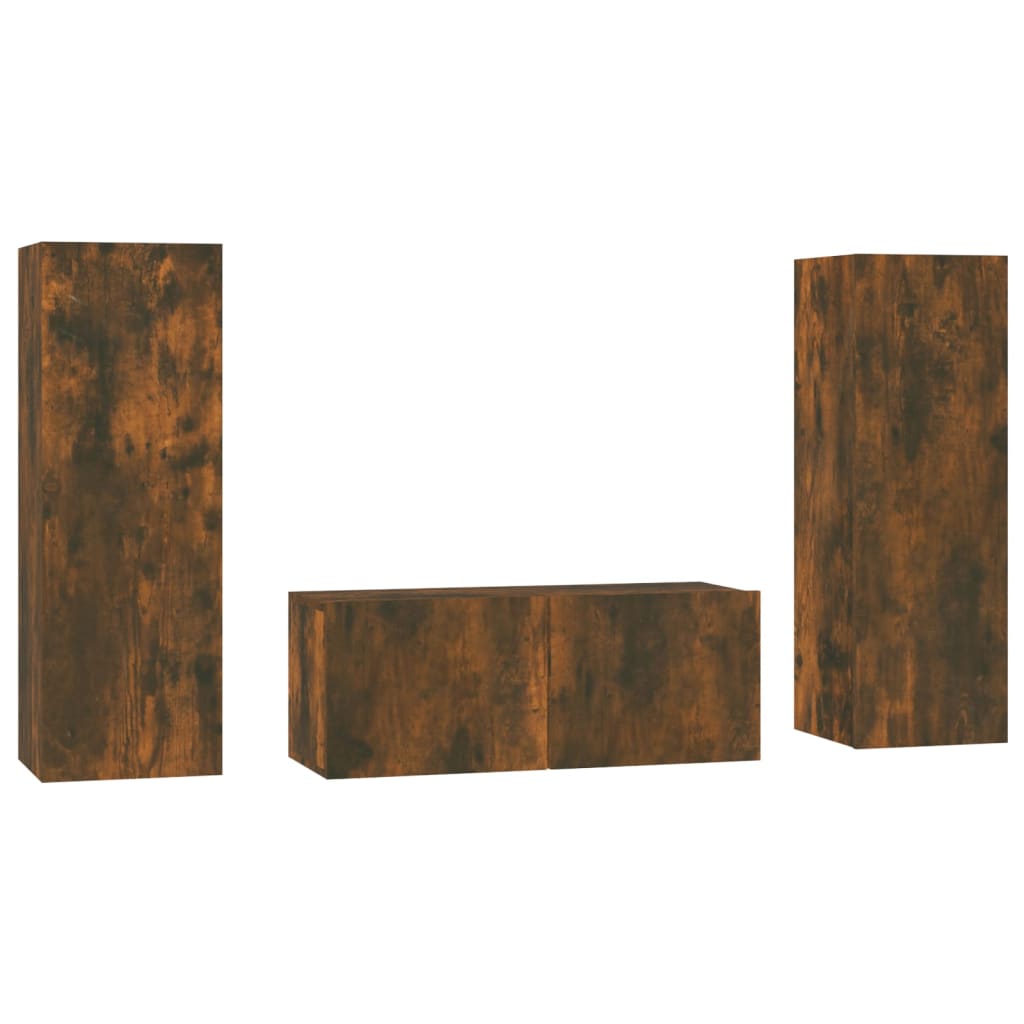 Set dulapuri TV, 3 piese, stejar fumuriu, lemn prelucrat GartenMobel Dekor