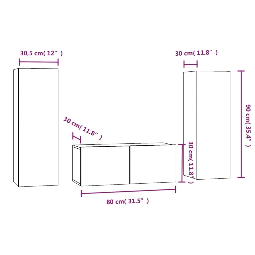 Set dulapuri TV, 3 piese, stejar fumuriu, lemn prelucrat GartenMobel Dekor