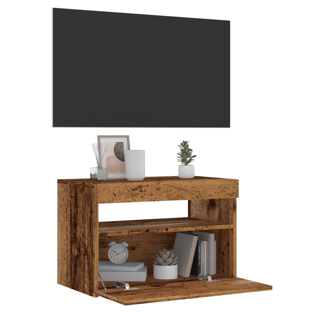 Dulap TV cu lumini LED lemn vechi 60x35x40 cm lemn prelucrat GartenMobel Dekor