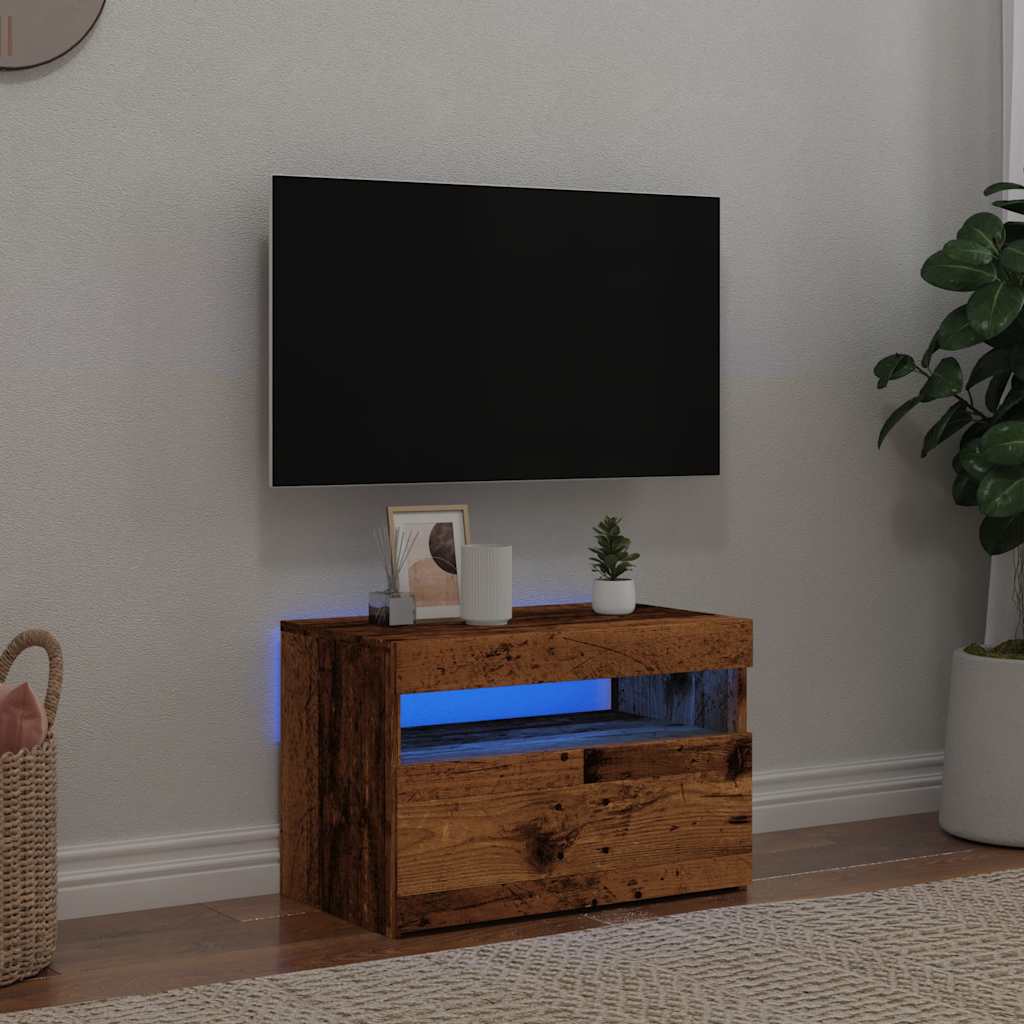 Dulap TV cu lumini LED lemn vechi 60x35x40 cm lemn prelucrat GartenMobel Dekor