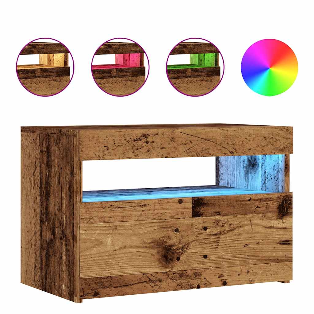 Dulap TV cu lumini LED lemn vechi 60x35x40 cm lemn prelucrat GartenMobel Dekor