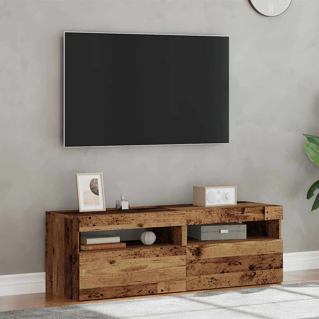 Dulapuri TV cu lumini LED, 2 buc., lemn vechi, lemn prelucrat GartenMobel Dekor