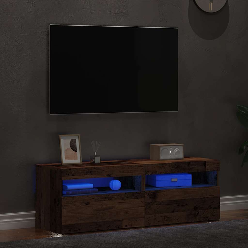Dulapuri TV cu lumini LED, 2 buc., lemn vechi, lemn prelucrat GartenMobel Dekor