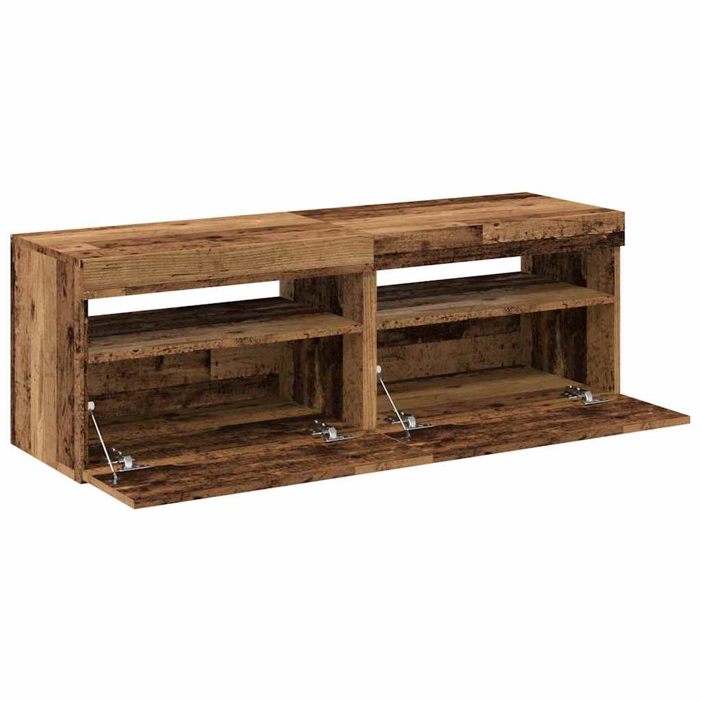 Dulapuri TV cu lumini LED, 2 buc., lemn vechi, lemn prelucrat GartenMobel Dekor