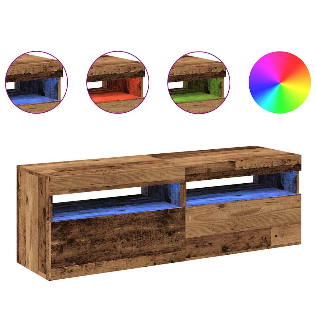 Dulapuri TV cu lumini LED, 2 buc., lemn vechi, lemn prelucrat GartenMobel Dekor