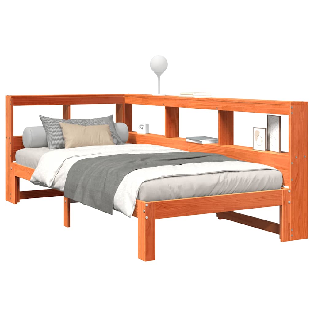 Pat bibliotecă fără saltea maro ceruit 75x190 cm lemn masiv pin GartenMobel Dekor