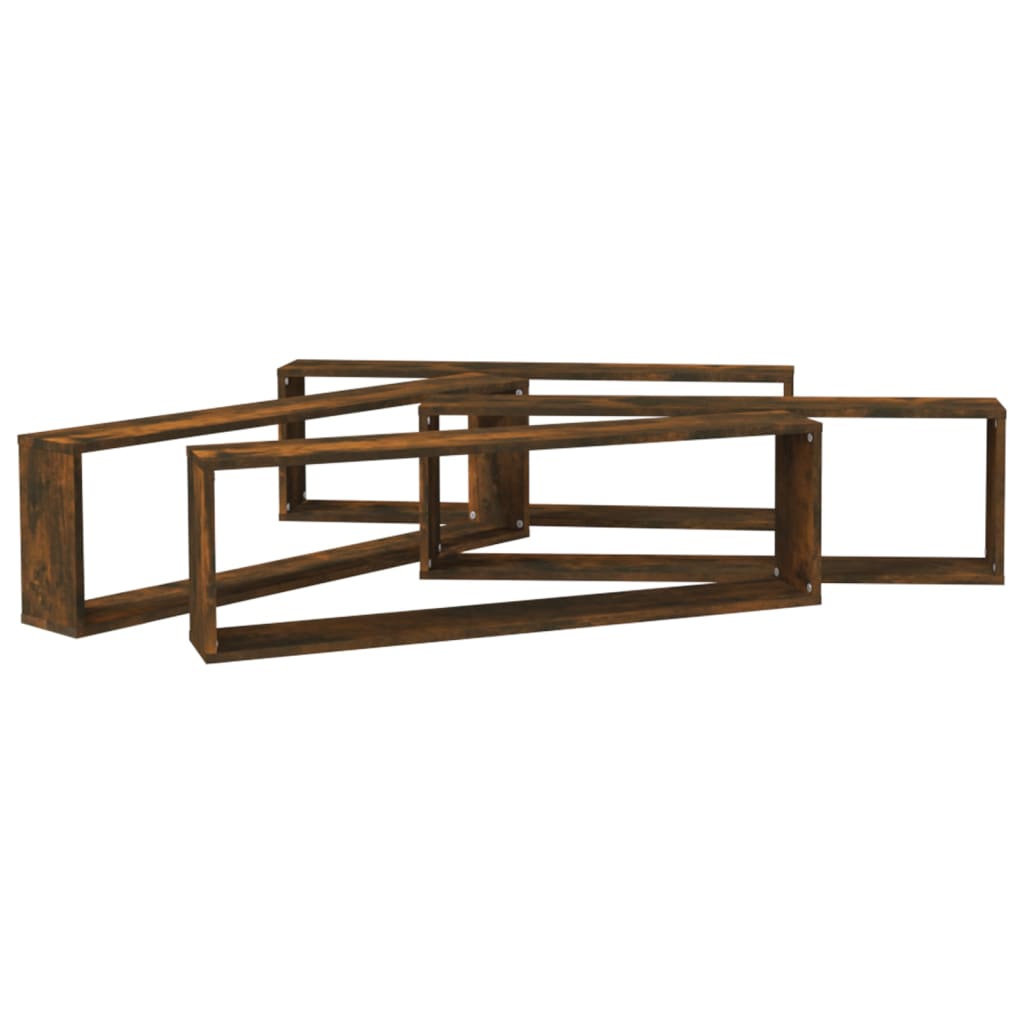 Rafturi de perete cub, 4 buc., stejar fumuriu 100x15x30 cm lemn GartenMobel Dekor