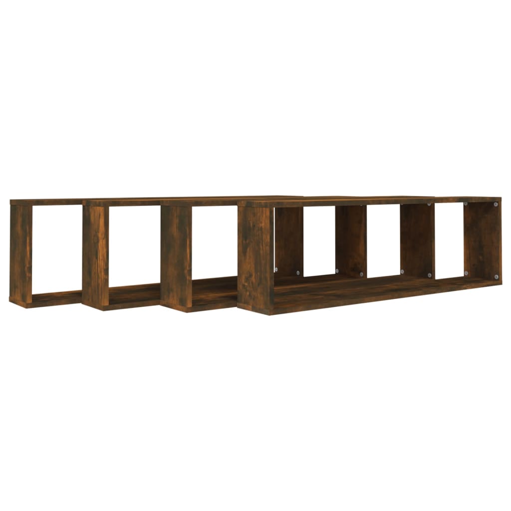 Rafturi de perete cub, 4 buc., stejar fumuriu 100x15x30 cm lemn GartenMobel Dekor