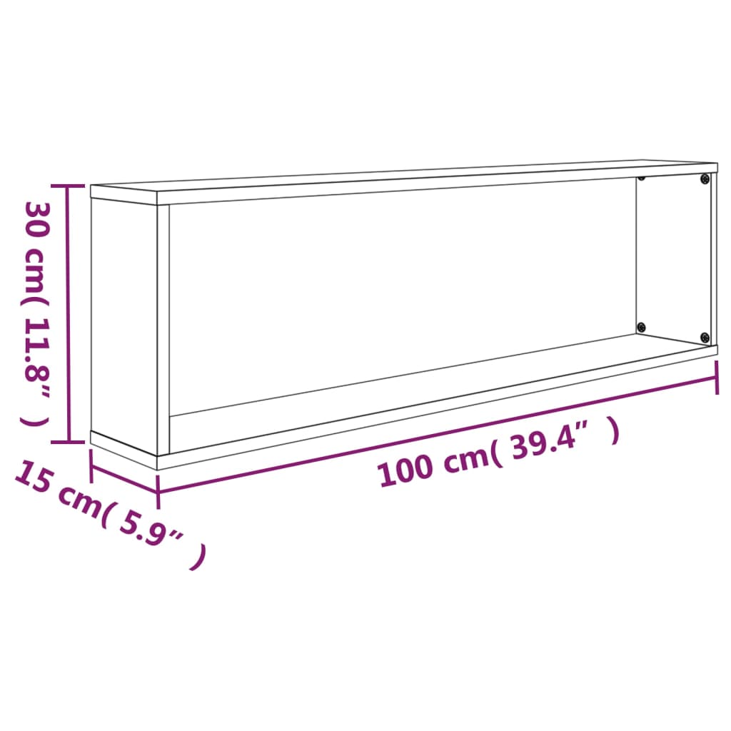 Rafturi de perete cub, 4 buc., stejar fumuriu 100x15x30 cm lemn GartenMobel Dekor