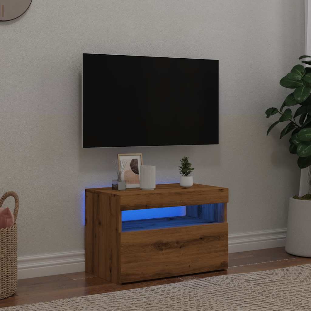 Dulap TV cu LED stejar artizanal 60x35x40 cm lemn prelucrat GartenMobel Dekor