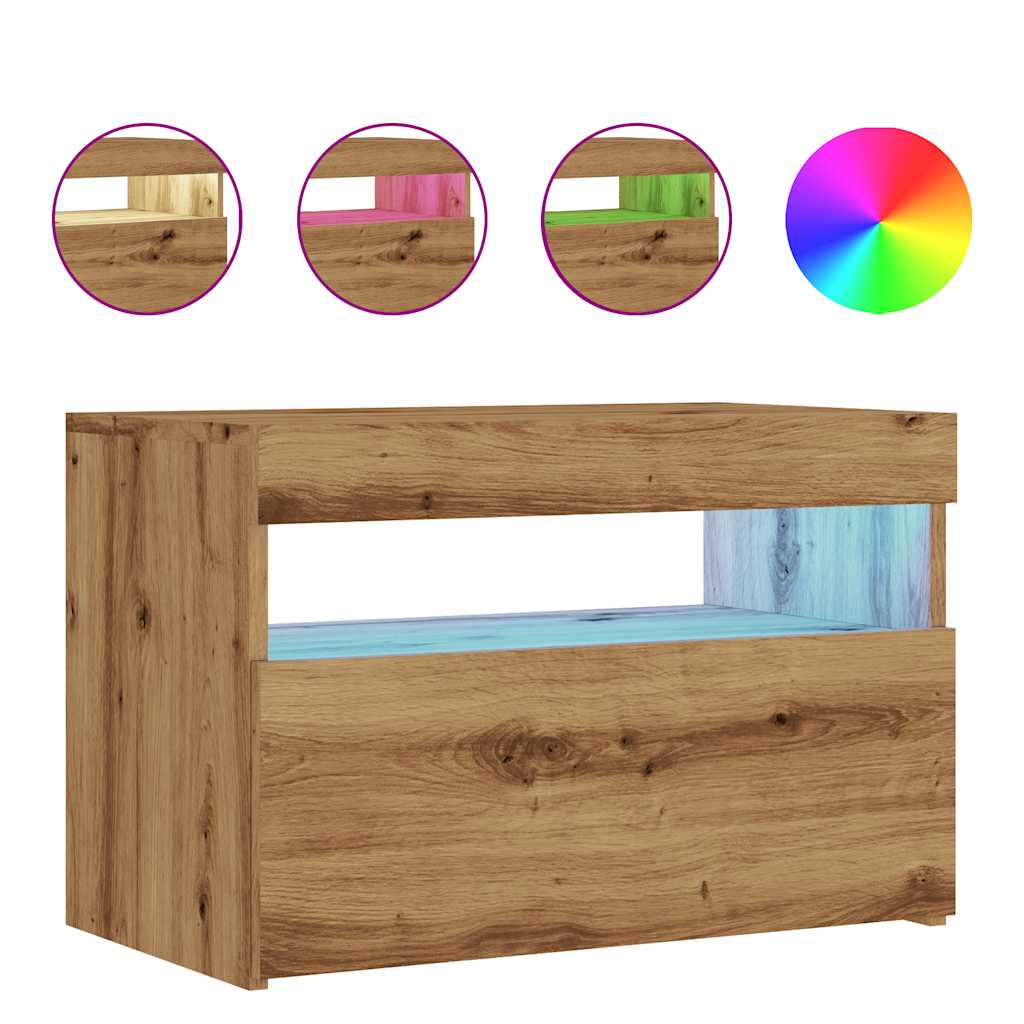 Dulap TV cu LED stejar artizanal 60x35x40 cm lemn prelucrat GartenMobel Dekor