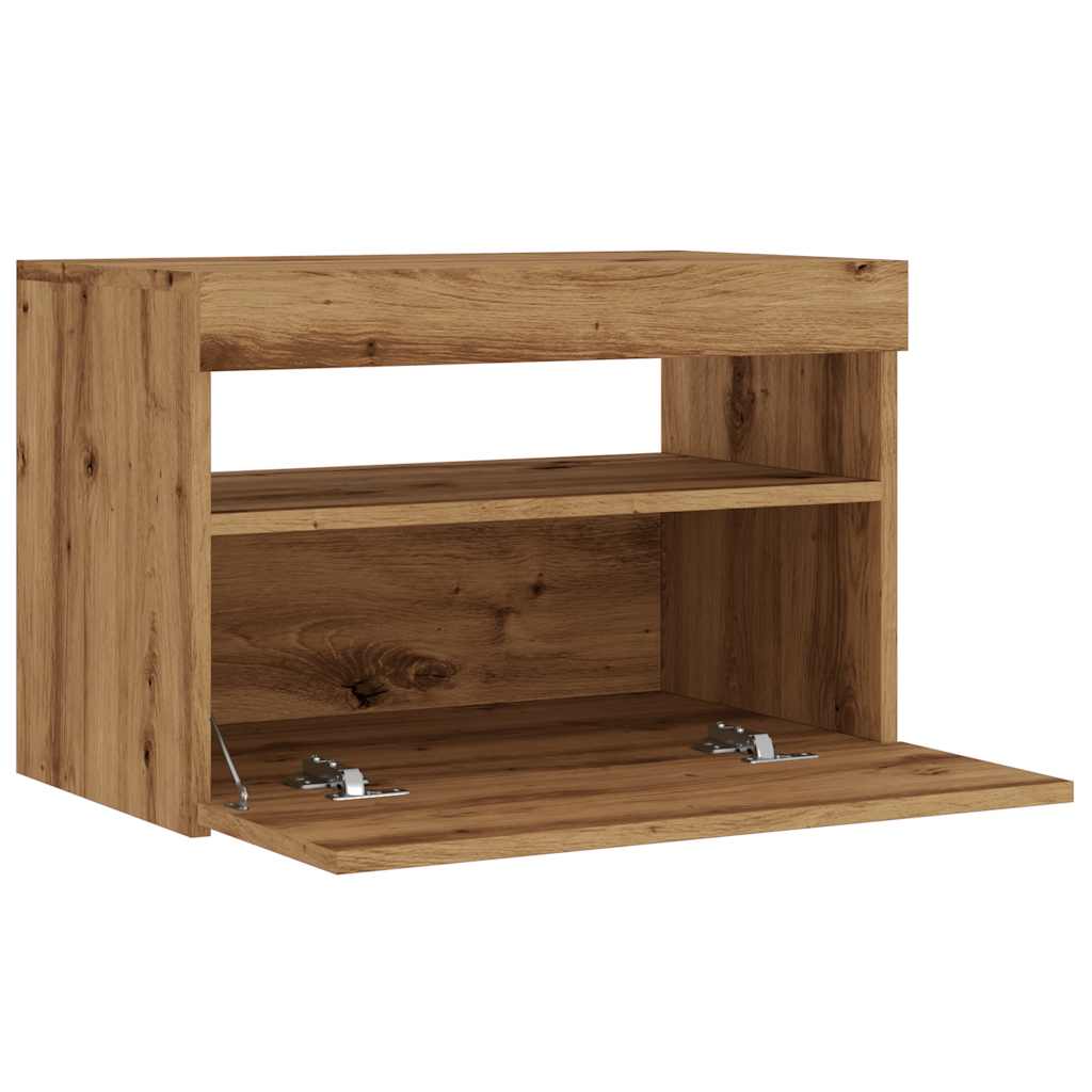 Dulap TV cu LED stejar artizanal 60x35x40 cm lemn prelucrat GartenMobel Dekor