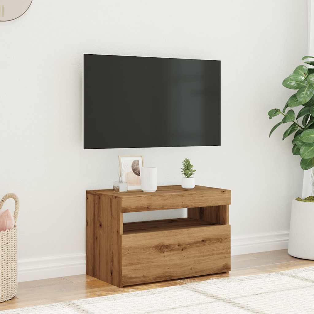 Dulap TV cu LED stejar artizanal 60x35x40 cm lemn prelucrat GartenMobel Dekor