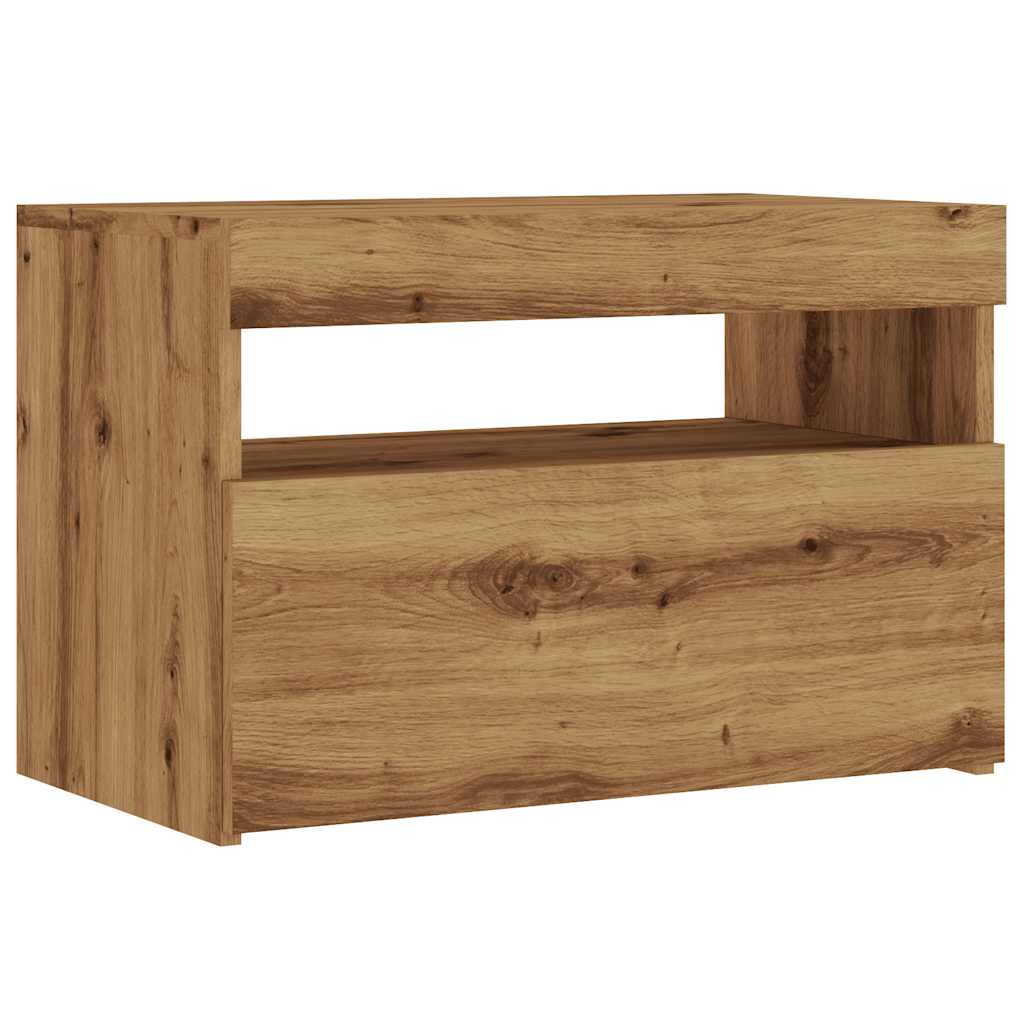 Dulap TV cu LED stejar artizanal 60x35x40 cm lemn prelucrat GartenMobel Dekor