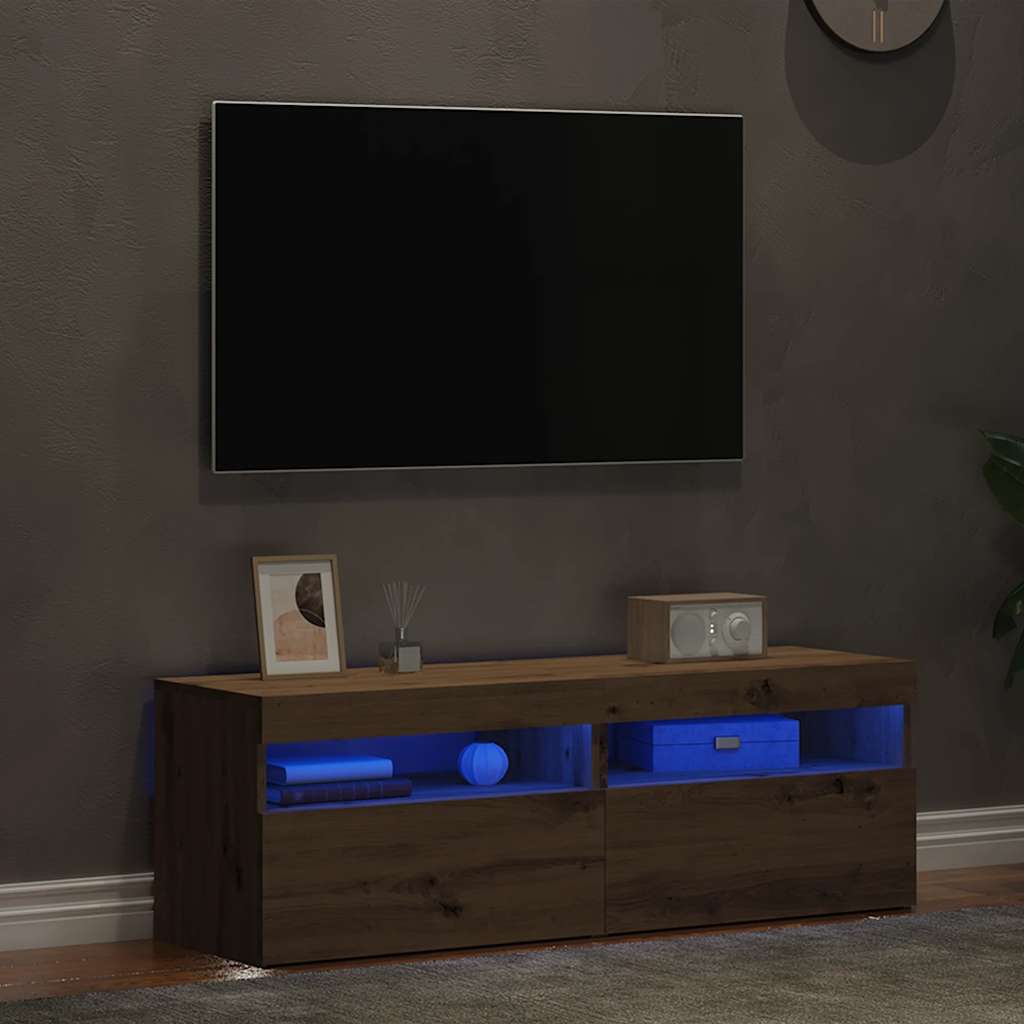 Dulapuri TV 2 buc. cu LED stejar artizanal lemn prelucrat GartenMobel Dekor