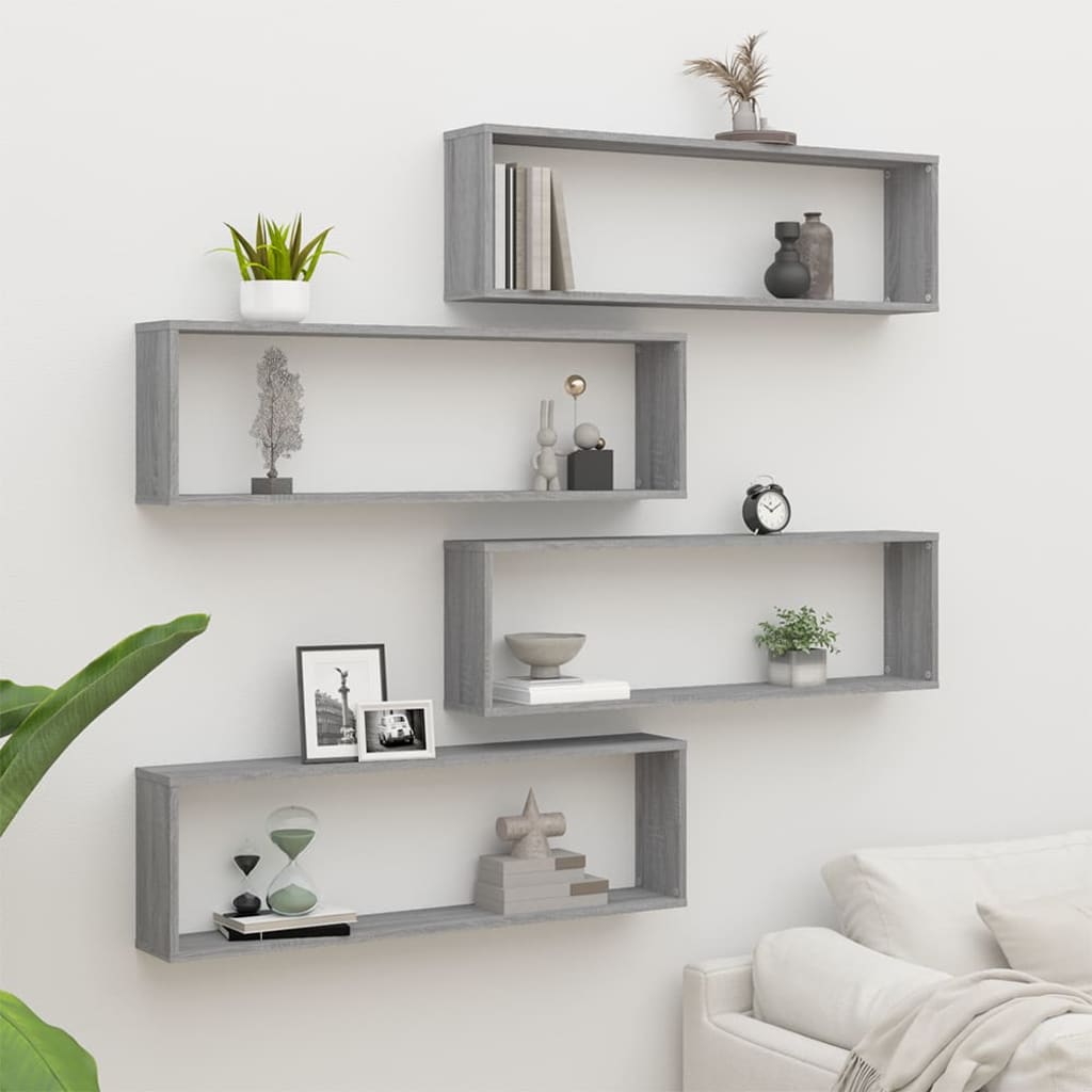Rafturi de perete cub, 4 buc., gri sonoma, 100x15x30 cm, lemn GartenMobel Dekor