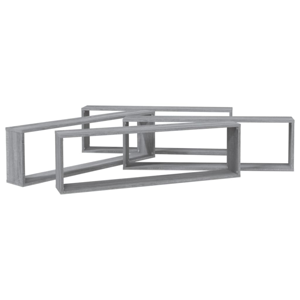 Rafturi de perete cub, 4 buc., gri sonoma, 100x15x30 cm, lemn GartenMobel Dekor