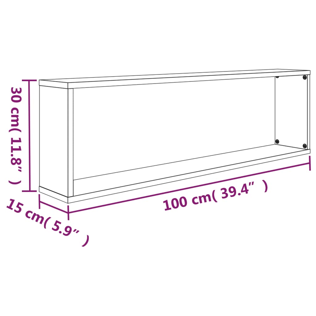 Rafturi de perete cub, 4 buc., gri sonoma, 100x15x30 cm, lemn GartenMobel Dekor