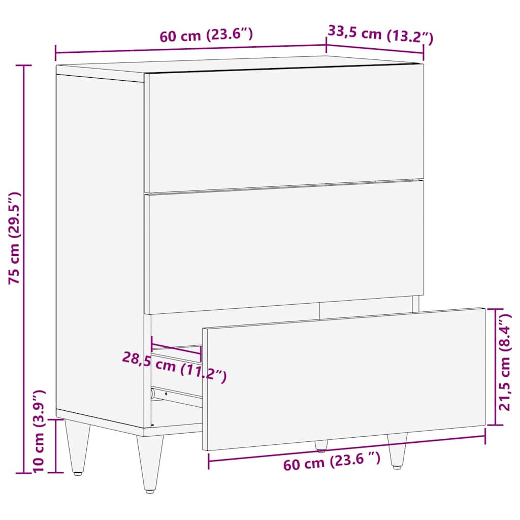 Bufetă gri deschis 60x33,5x75 cm lemn masiv de mango GartenMobel Dekor