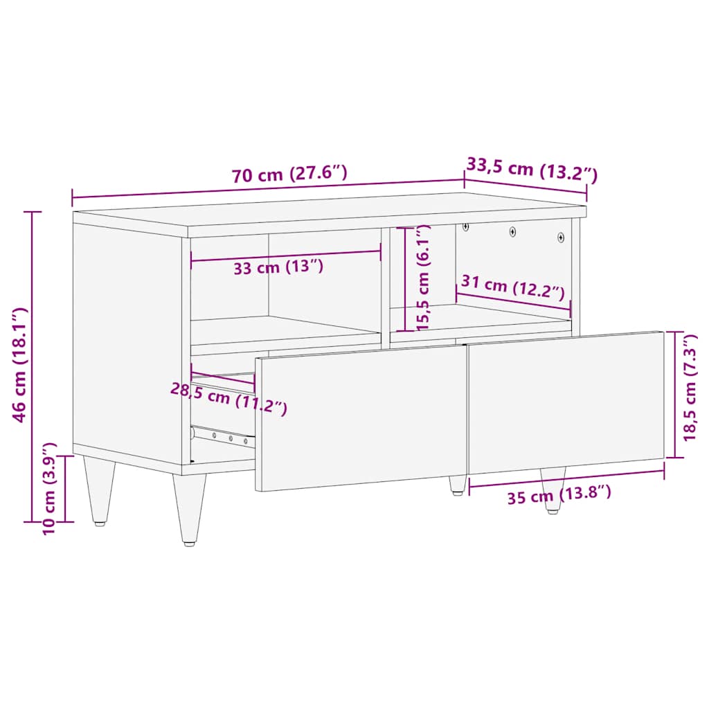 Dulap TV Gri deschis 70x33,5x46 cm Lemn masiv Mango GartenMobel Dekor