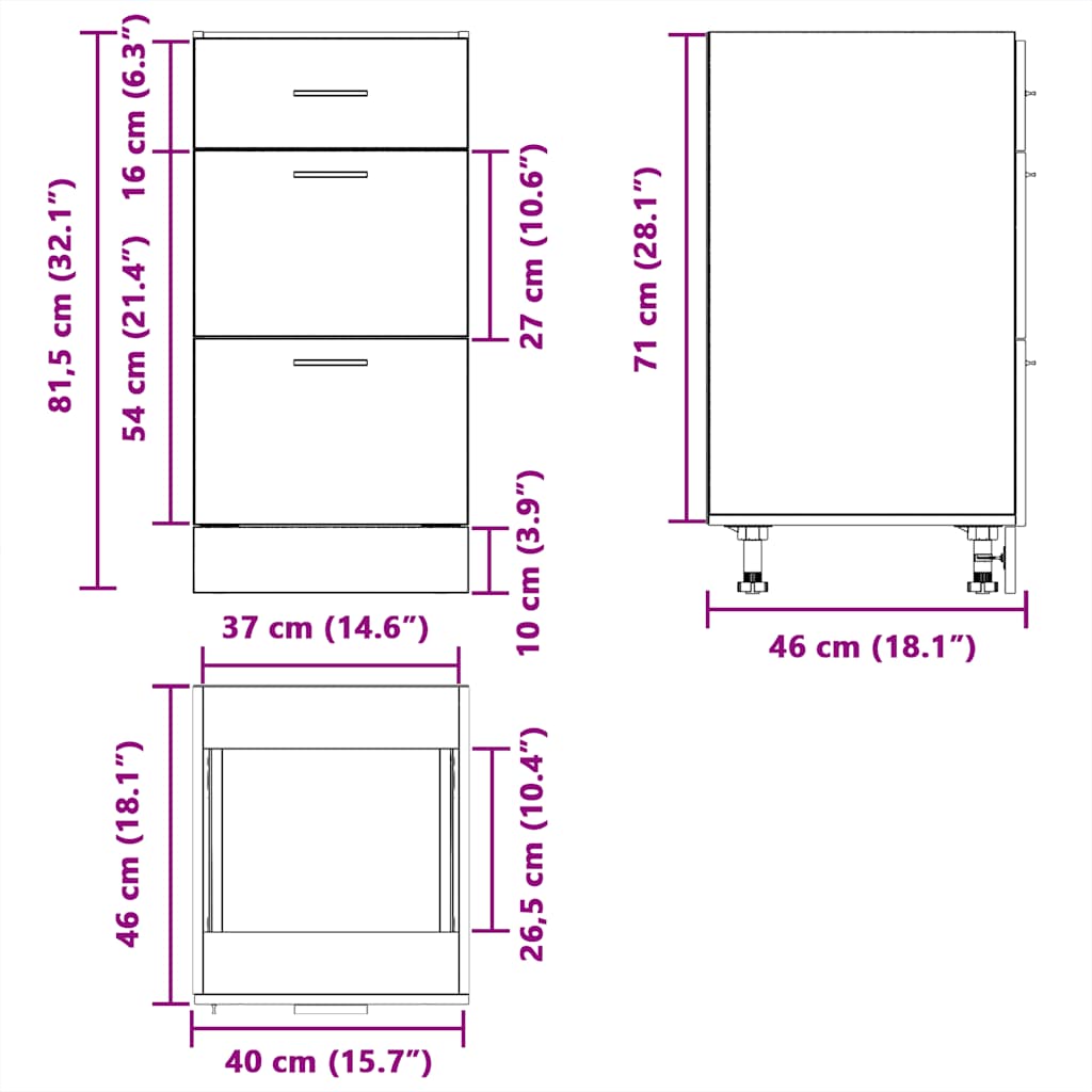 Dulap inferioară alb 40x46x81,5 cm lemn prelucrat GartenMobel Dekor