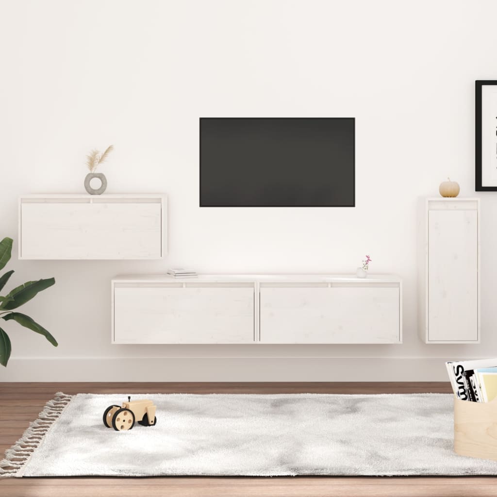 Comode TV, 4 buc., alb, lemn masiv de pin GartenMobel Dekor
