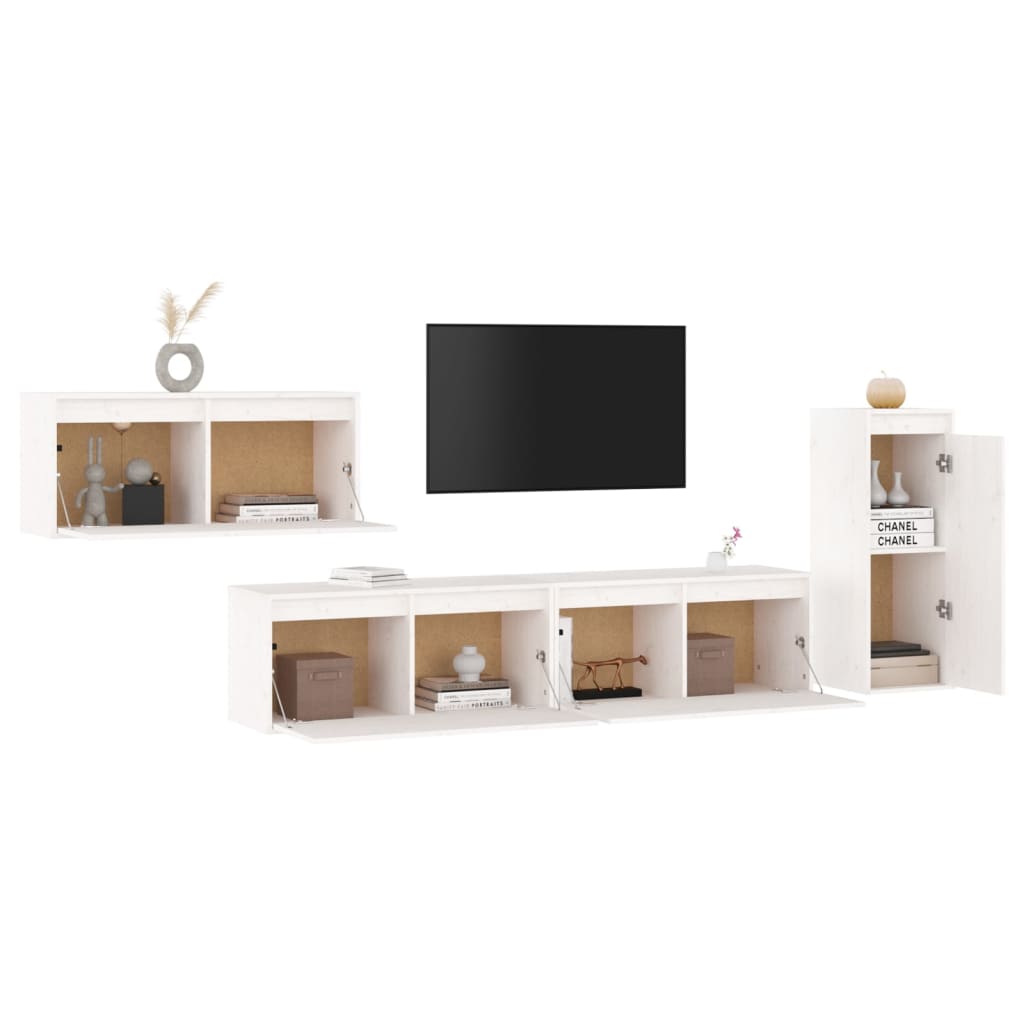 Comode TV, 4 buc., alb, lemn masiv de pin GartenMobel Dekor