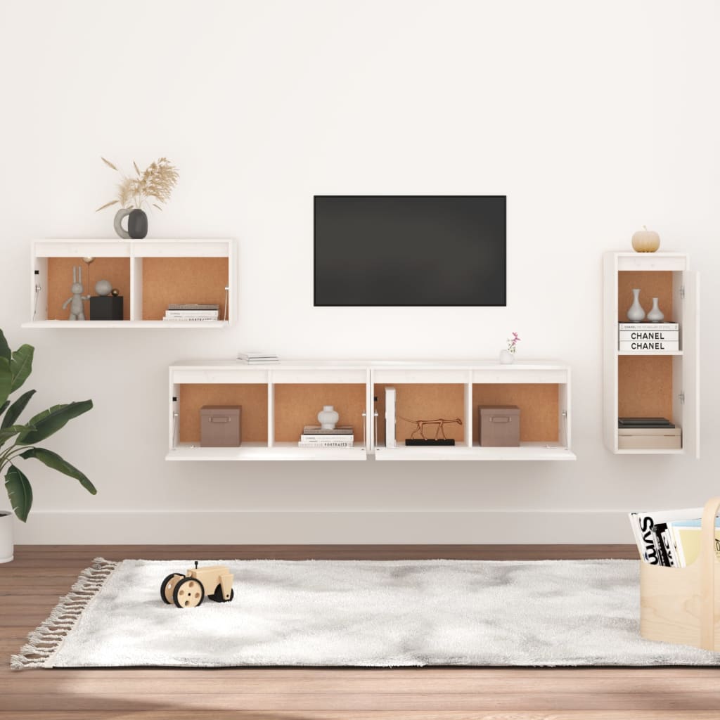 Comode TV, 4 buc., alb, lemn masiv de pin GartenMobel Dekor
