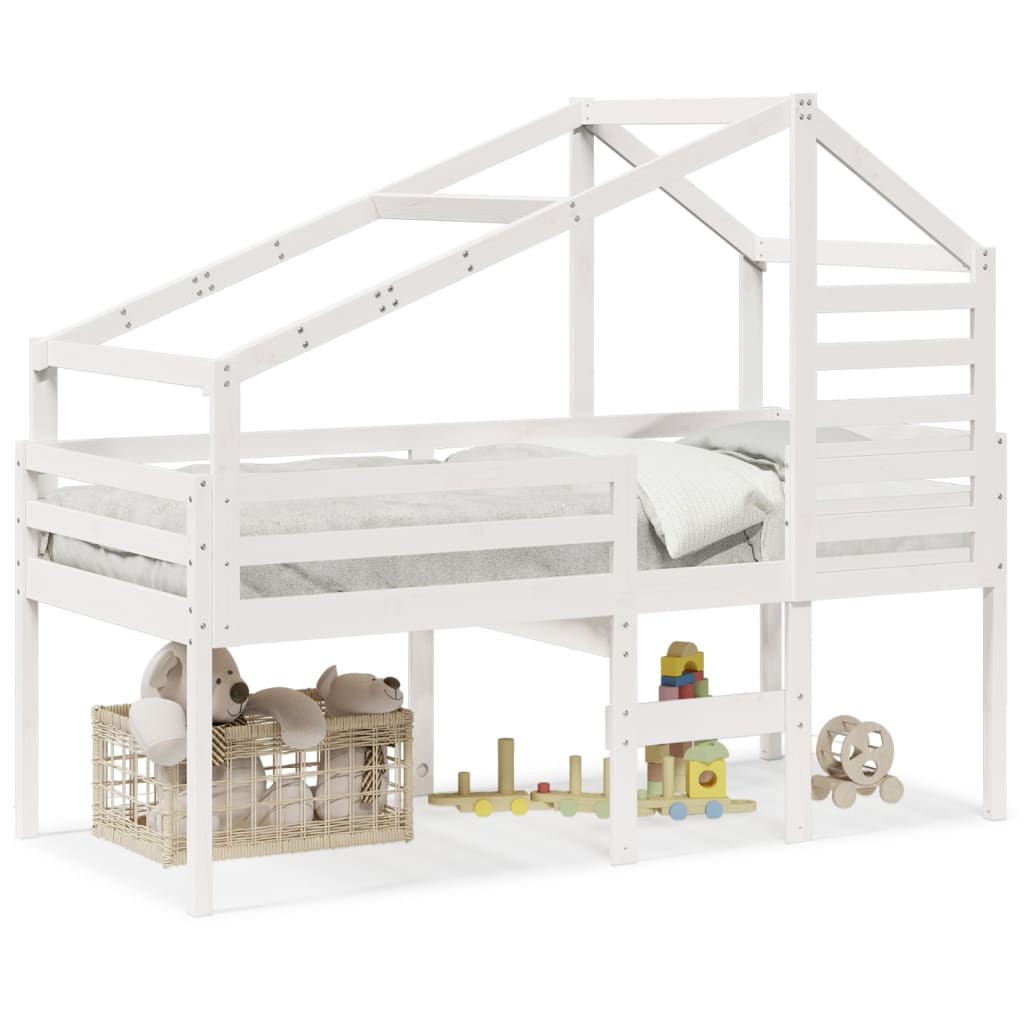 Pat înalt cu acoperiș, alb, 90x200 cm, lemn masiv de pin GartenMobel Dekor