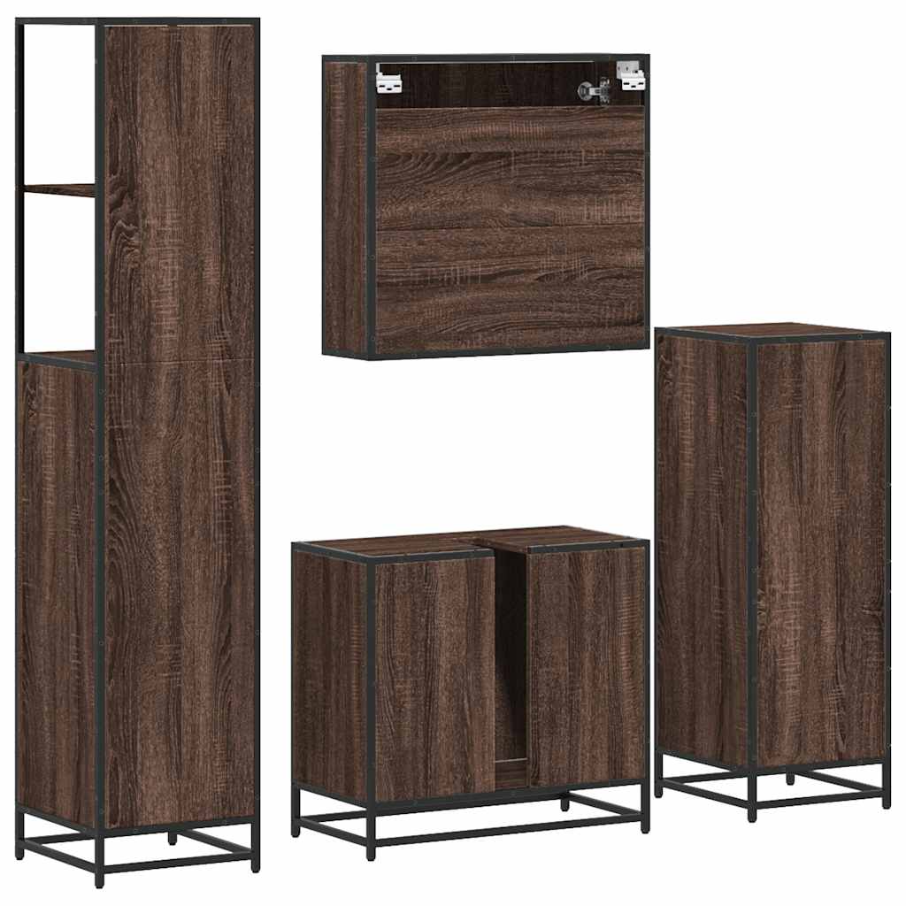 Set de mobilier de baie din 4 piese din lemn de stejar maro GartenMobel Dekor