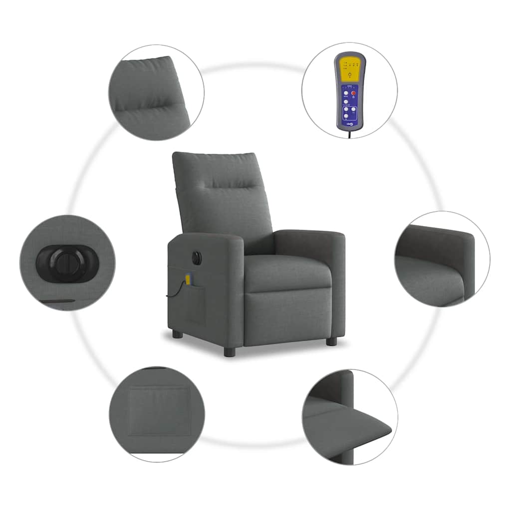 Fotoliu electric de masaj rabatabil, gri închis, textil GartenMobel Dekor