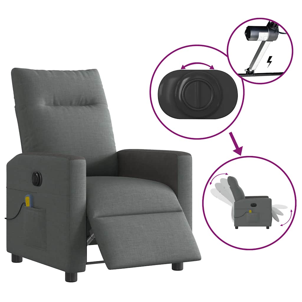 Fotoliu electric de masaj rabatabil, gri închis, textil GartenMobel Dekor