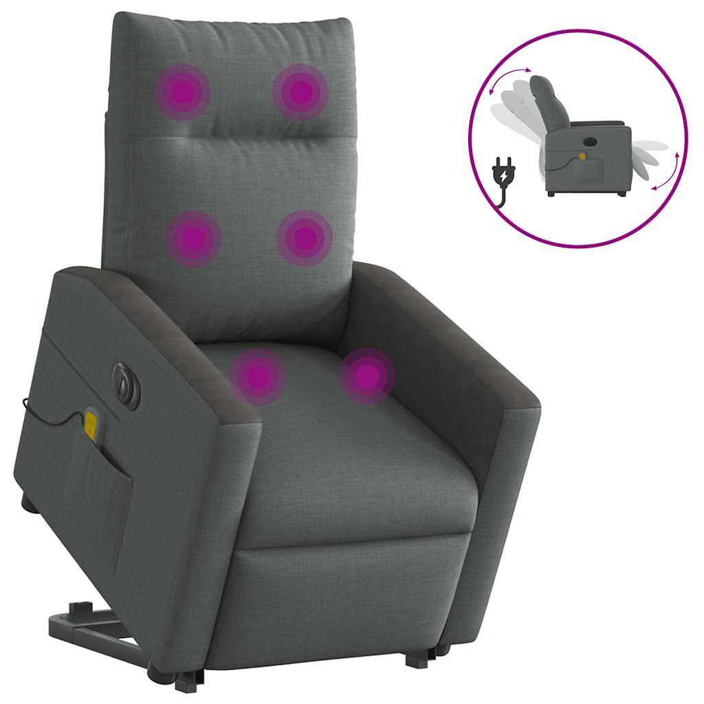 Fotoliu electric masaj rabatabil cu ridicare, gri închis textil GartenMobel Dekor