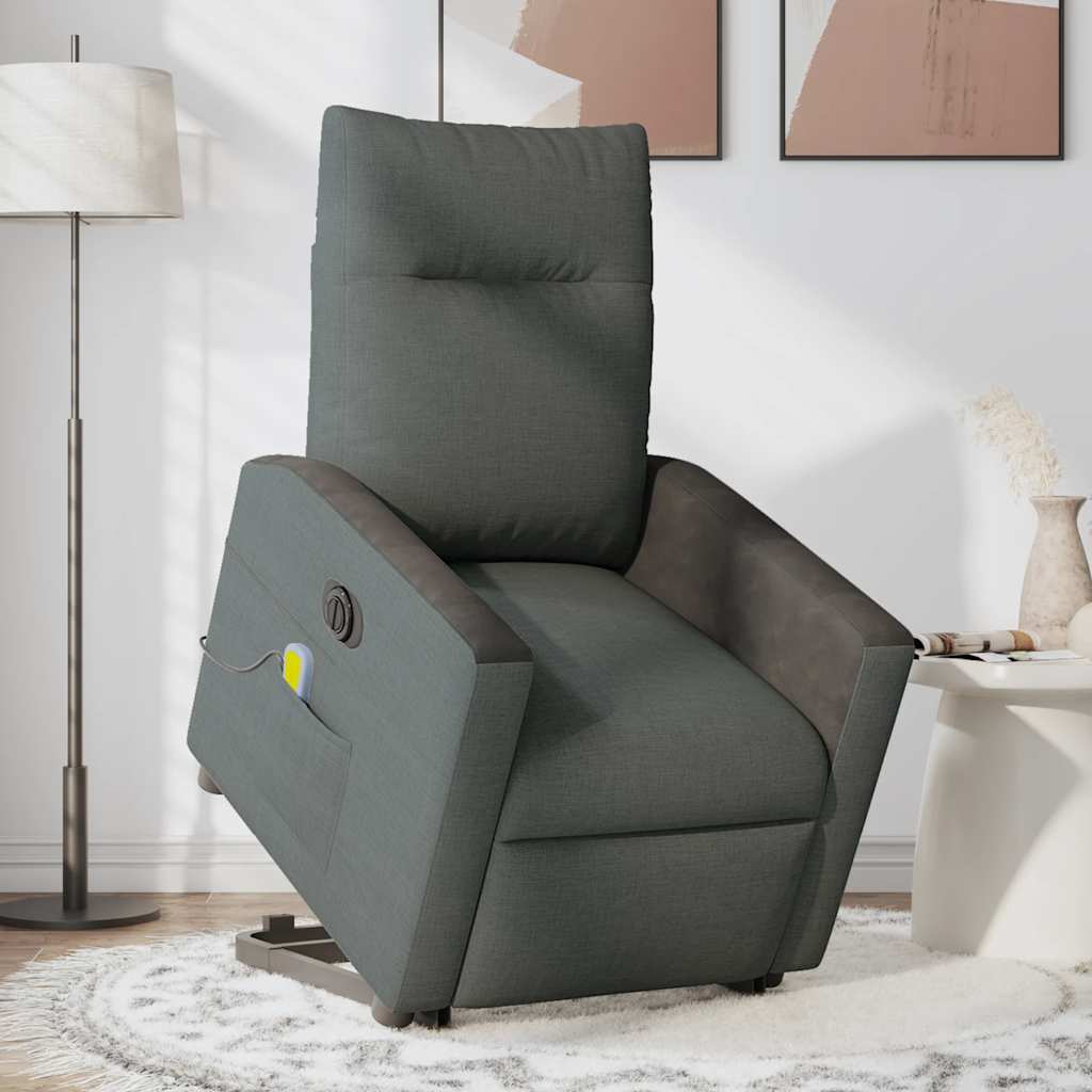 Fotoliu electric masaj rabatabil cu ridicare, gri închis textil GartenMobel Dekor