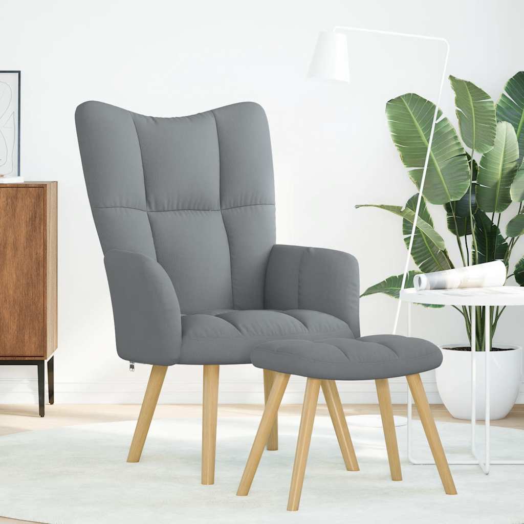 Scaun de relaxare cu taburet, gri deschis, textil GartenMobel Dekor
