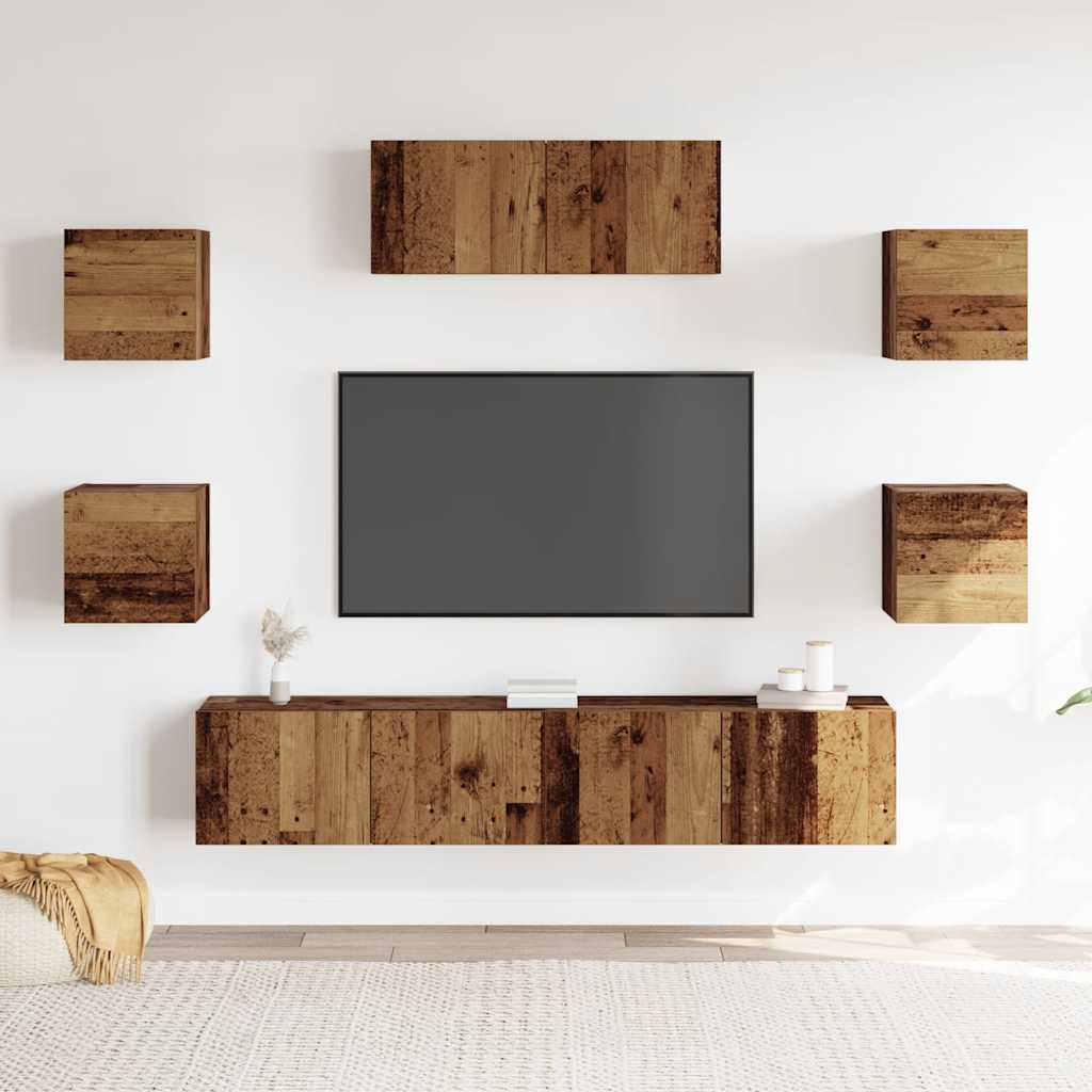 Set dulap TV 5 piese din lemn vechi montat pe perete GartenMobel Dekor