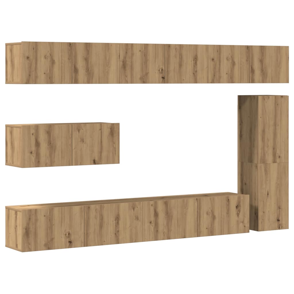 Set dulap TV 7 piese montat pe perete Stejar artizanal GartenMobel Dekor