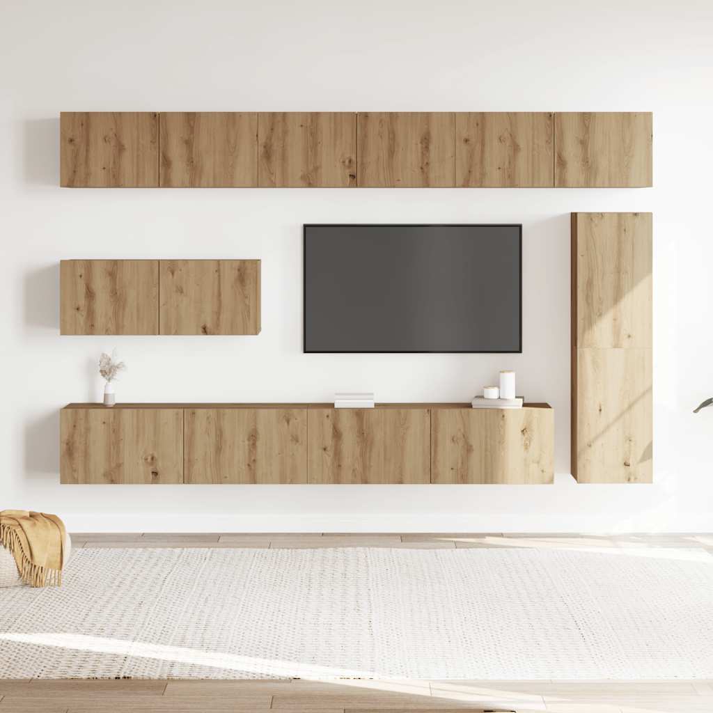 Set dulap TV 7 piese montat pe perete Stejar artizanal GartenMobel Dekor